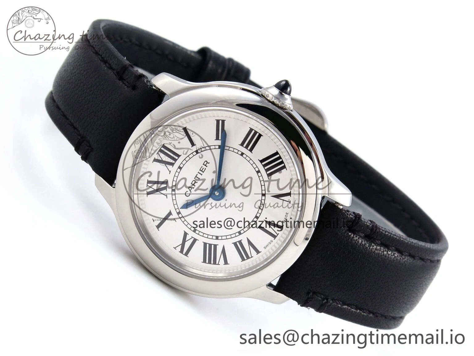 Ronde Must 29mm SS AF 1:1 Best Edition White Dial on Black Leather Strap Ronda Quartz
