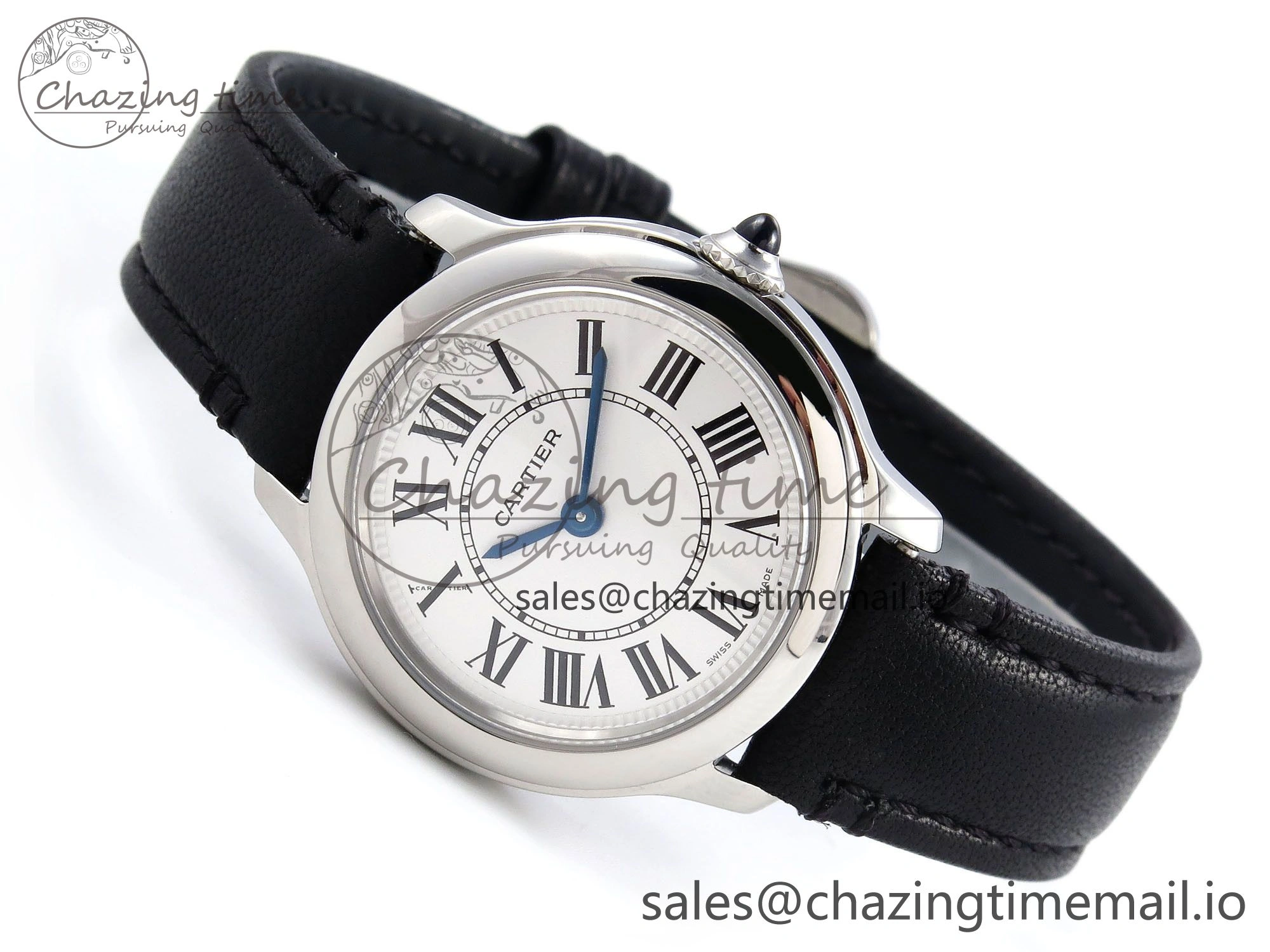 Ronde Must 29mm SS AF 1:1 Best Edition White Dial on Black Leather Strap Ronda Quartz