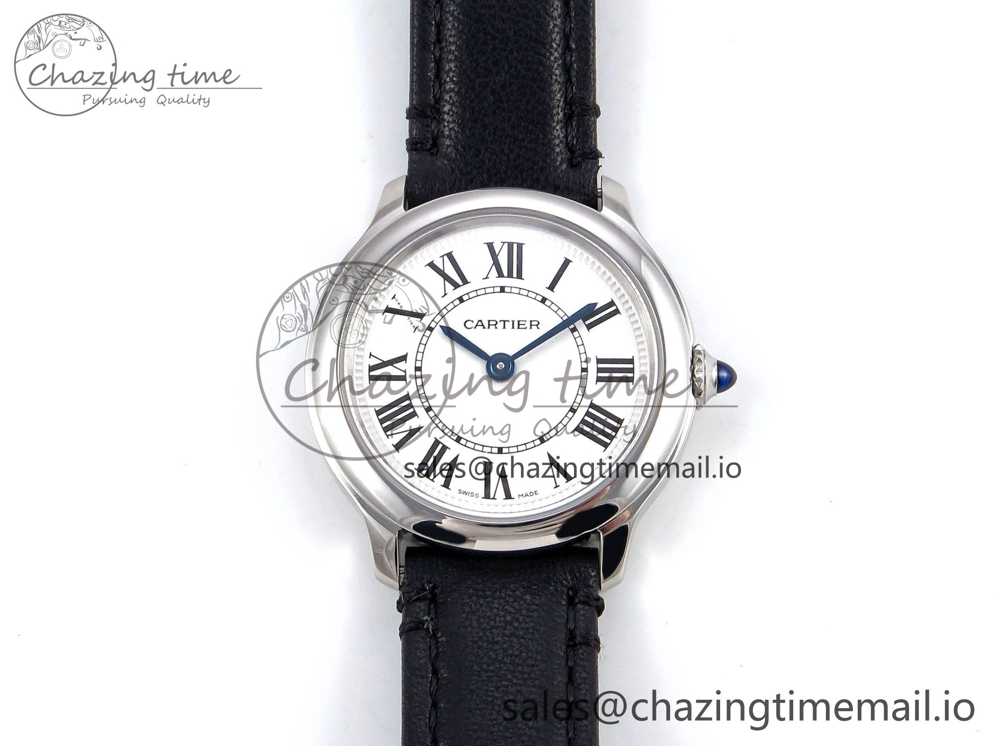 Ronde Must 29mm SS AF 1:1 Best Edition White Dial on Black Leather Strap Ronda Quartz