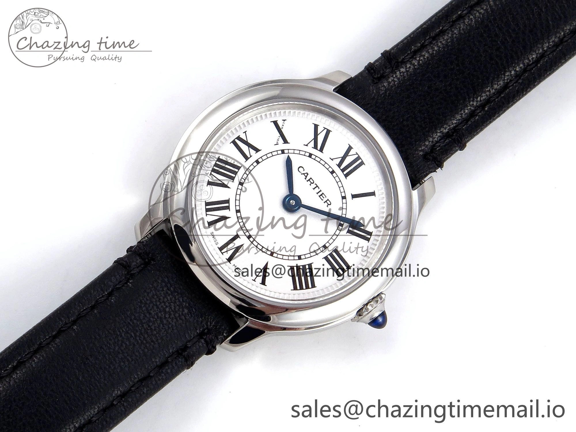 Ronde Must 29mm SS AF 1:1 Best Edition White Dial on Black Leather Strap Ronda Quartz