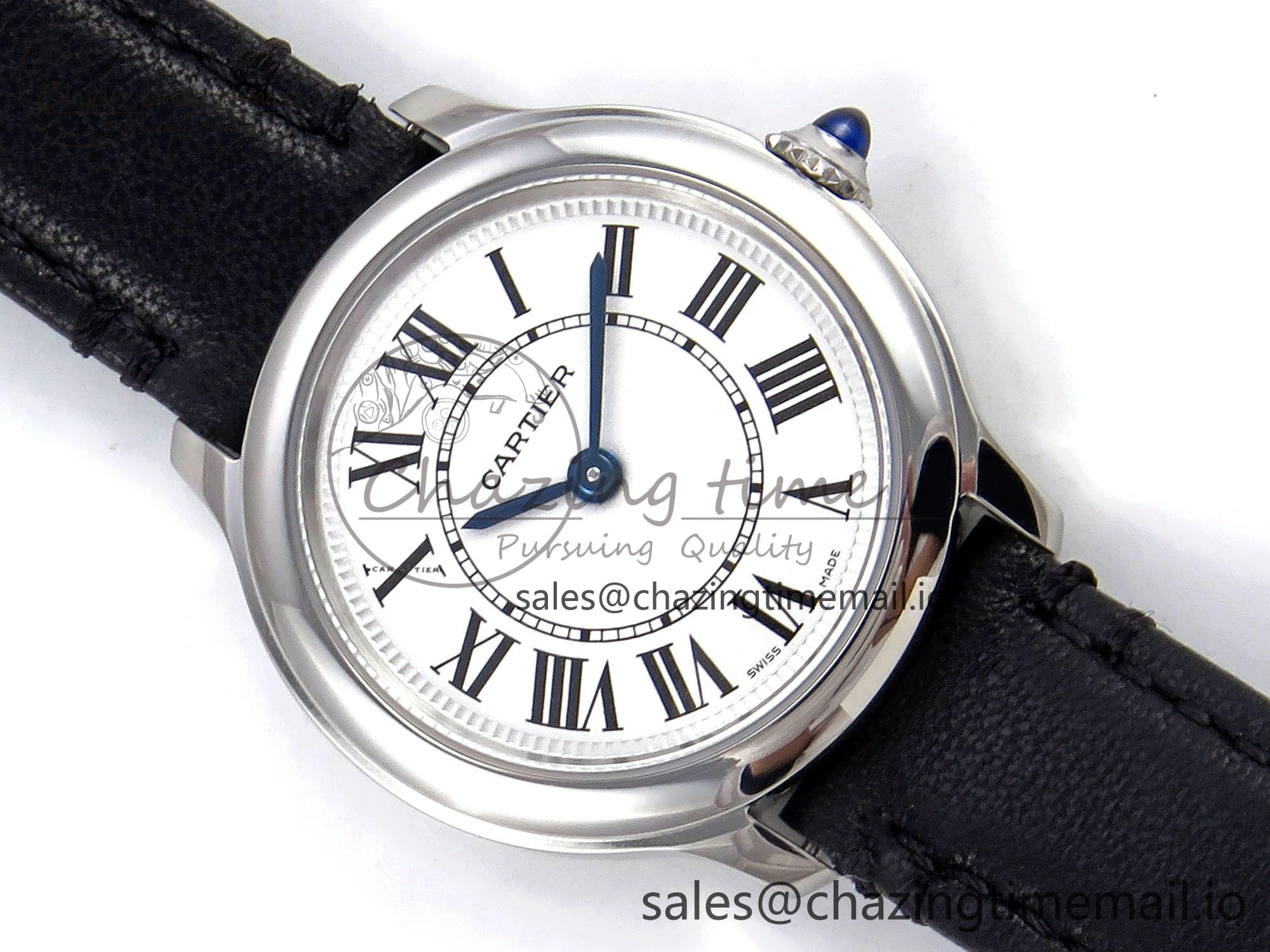 Ronde Must 29mm SS AF 1:1 Best Edition White Dial on Black Leather Strap Ronda Quartz