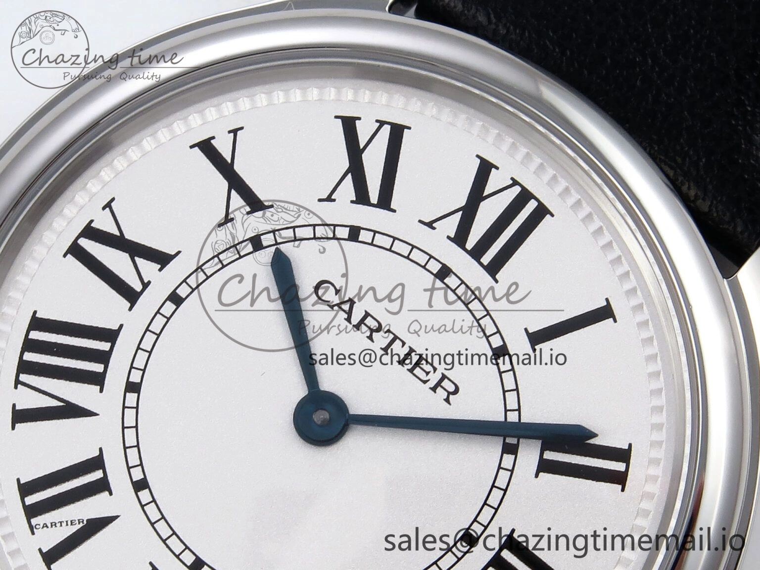 Ronde Must De Cartier 36mm DRF 1:1 Best Edition Sandblasted Silver-Plated White Dial on Black Leather Strap Ronda Quartz