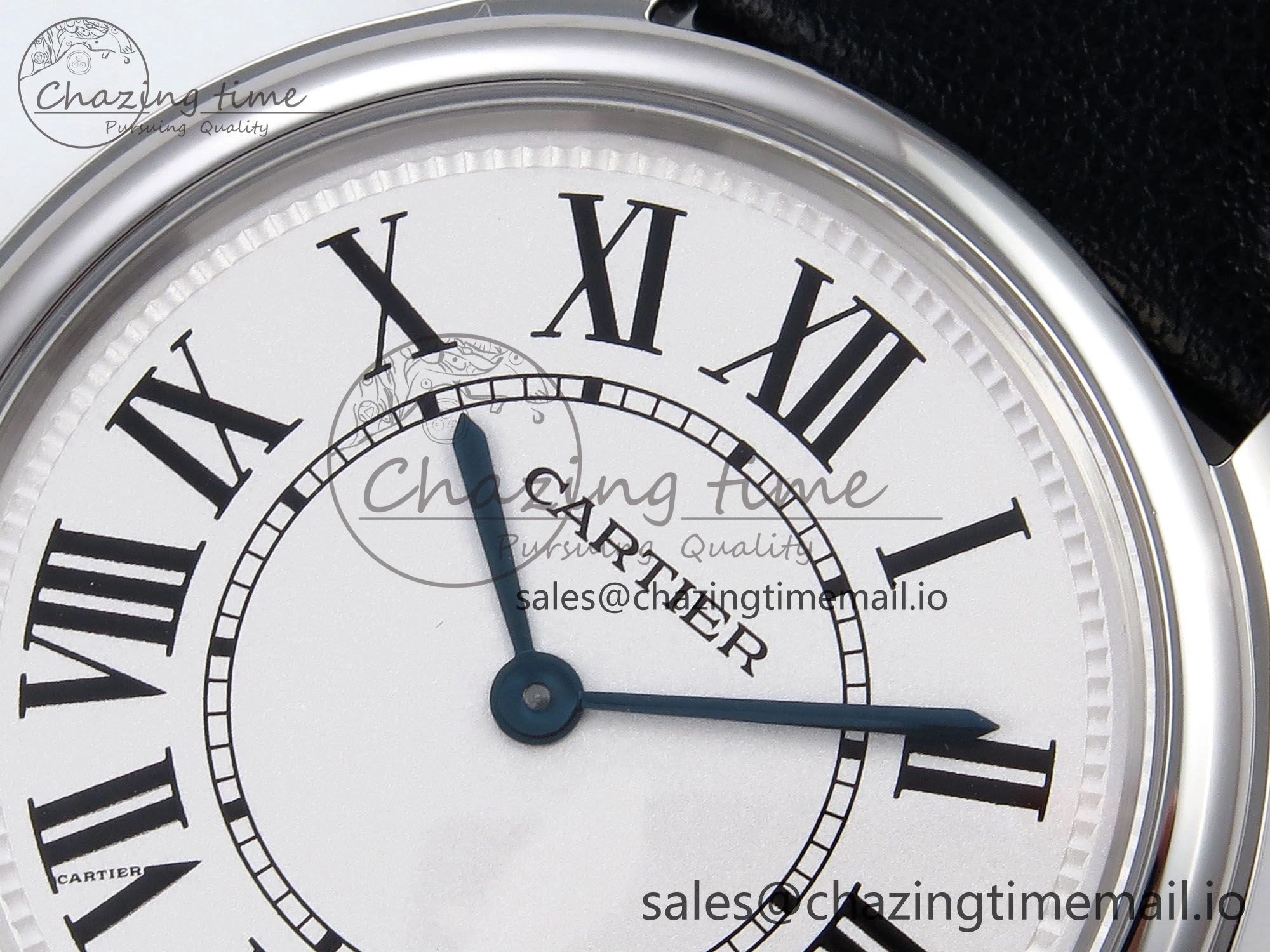 Ronde Must De Cartier 36mm DRF 1:1 Best Edition Sandblasted Silver-Plated White Dial on Black Leather Strap Ronda Quartz