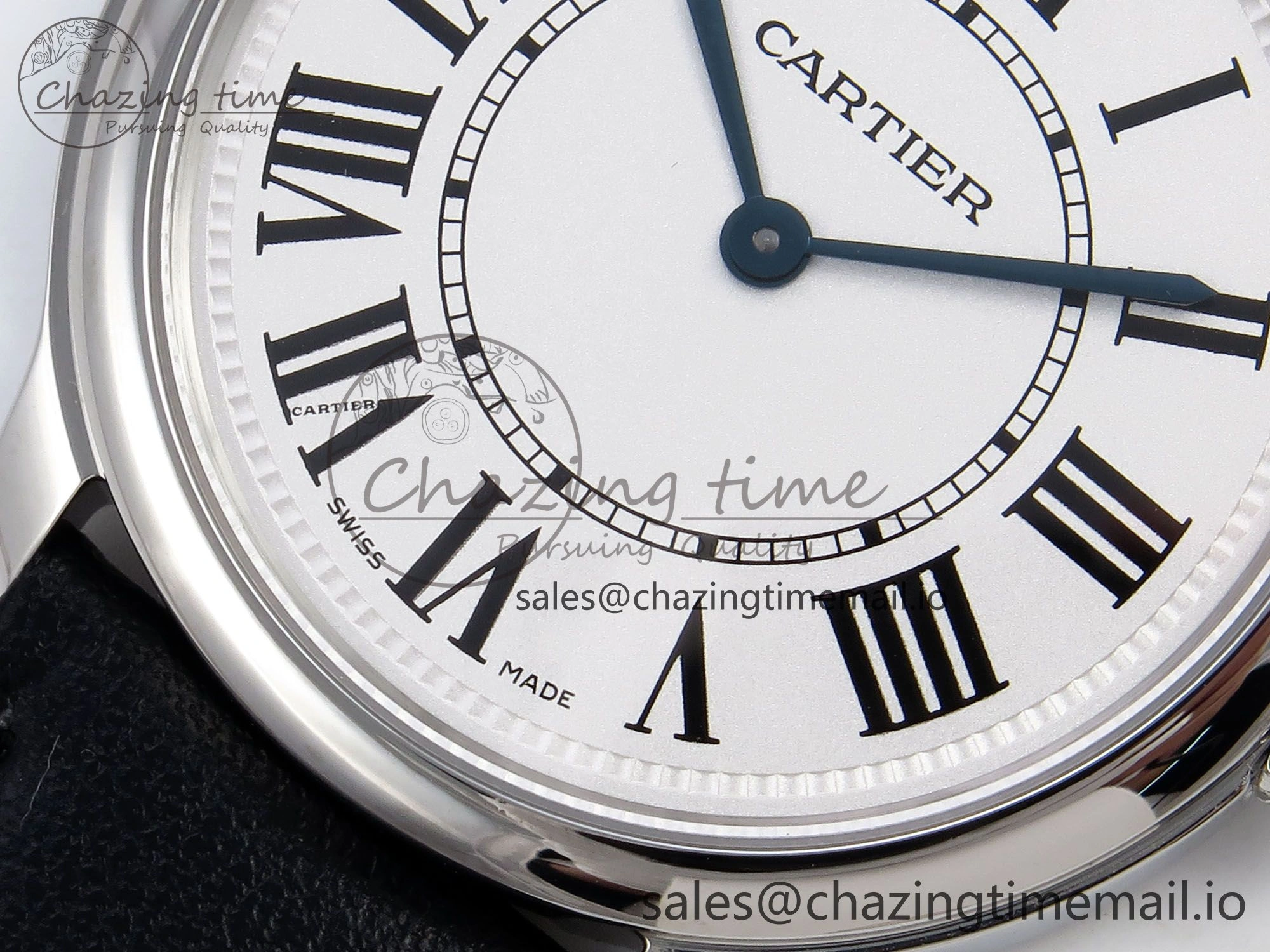 Ronde Must De Cartier 36mm DRF 1:1 Best Edition Sandblasted Silver-Plated White Dial on Black Leather Strap Ronda Quartz