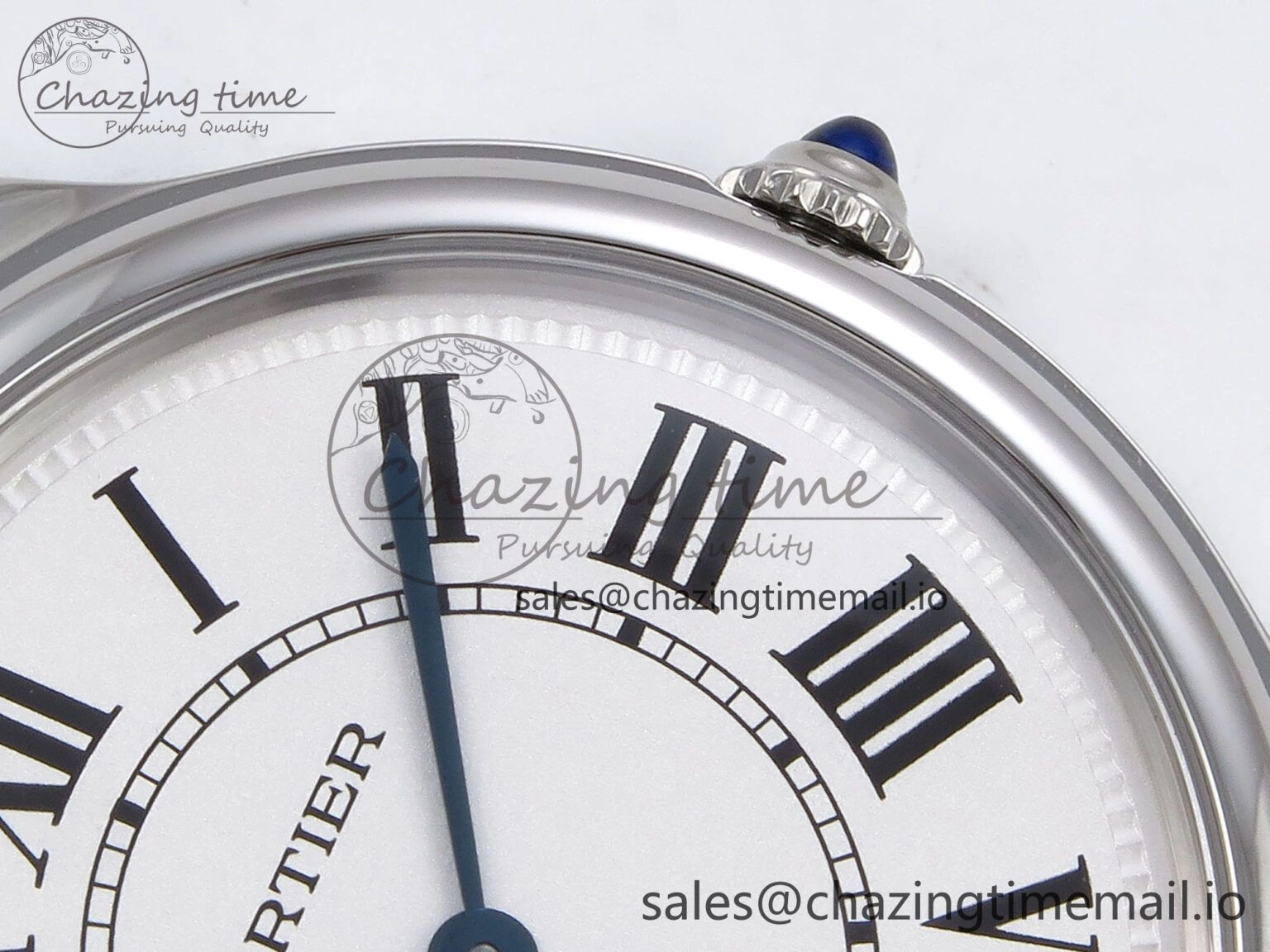 Ronde Must De Cartier 36mm DRF 1:1 Best Edition Sandblasted Silver-Plated White Dial on Black Leather Strap Ronda Quartz