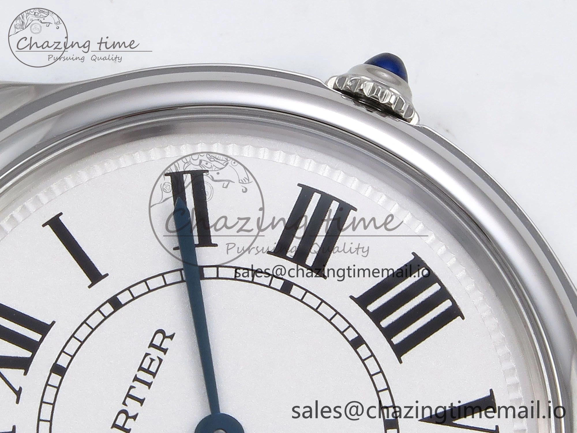 Ronde Must De Cartier 36mm DRF 1:1 Best Edition Sandblasted Silver-Plated White Dial on Black Leather Strap Ronda Quartz