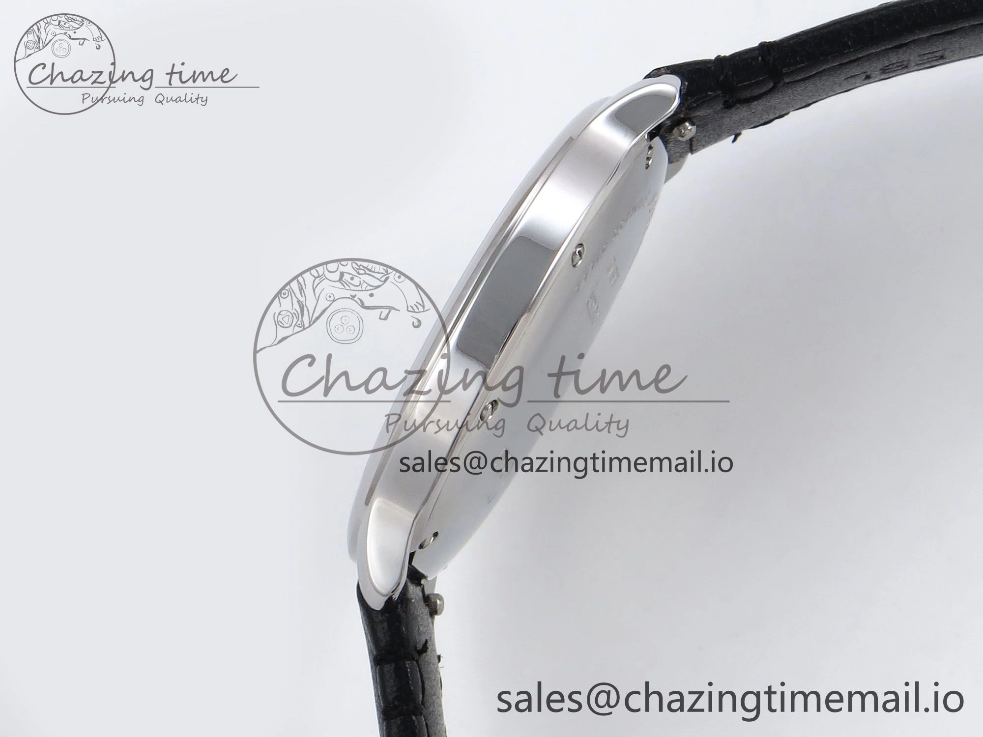 Ronde Must De Cartier 36mm DRF 1:1 Best Edition Sandblasted Silver-Plated White Dial on Black Leather Strap Ronda Quartz