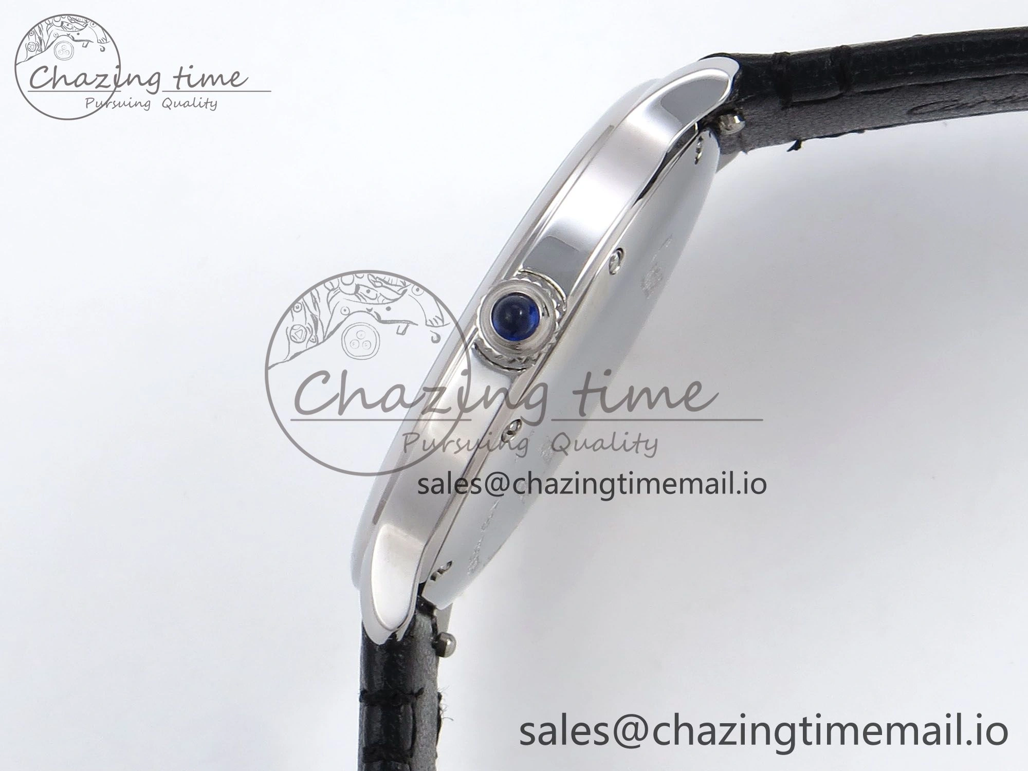 Ronde Must De Cartier 36mm DRF 1:1 Best Edition Sandblasted Silver-Plated White Dial on Black Leather Strap Ronda Quartz
