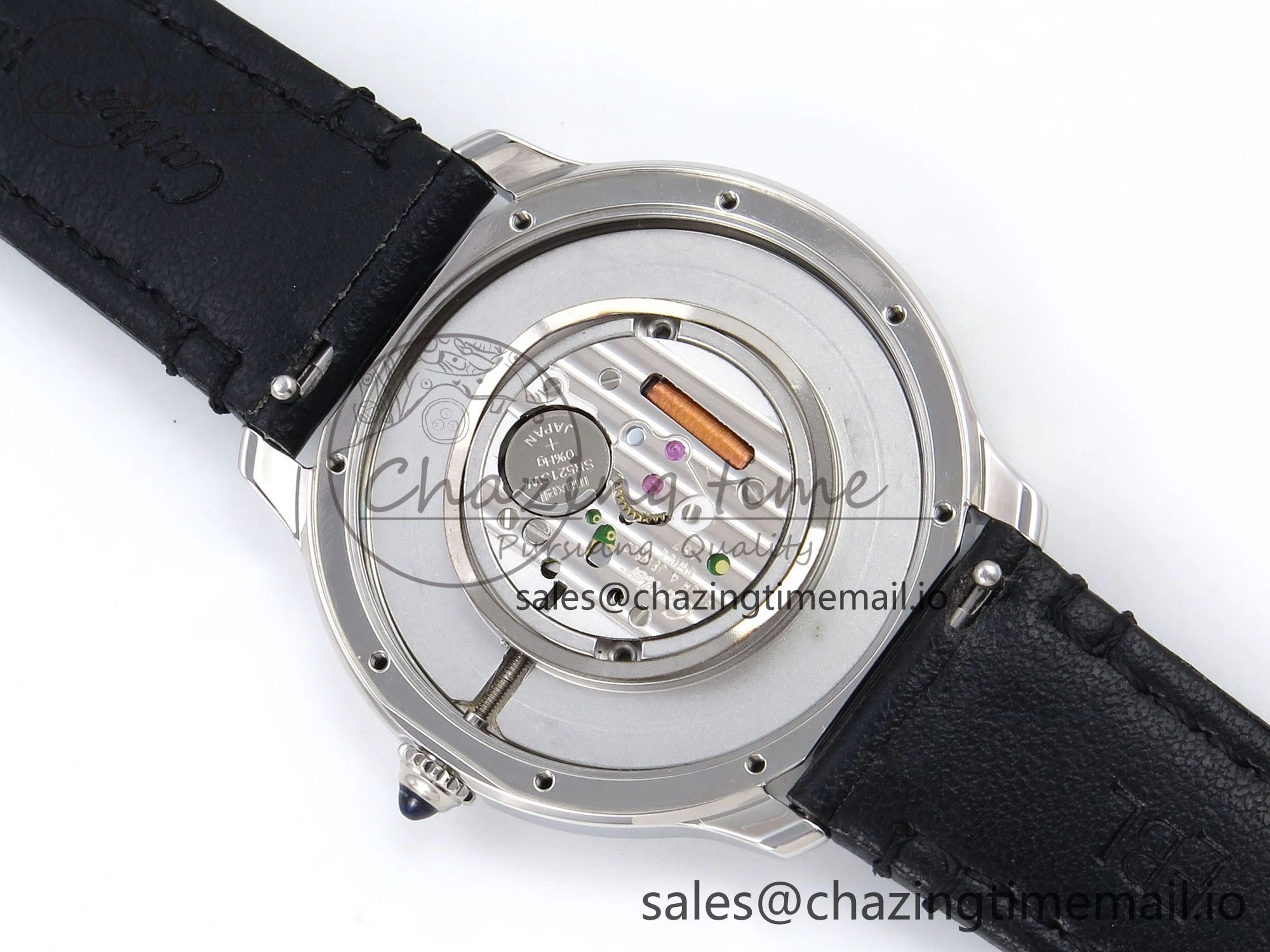 Ronde Must De Cartier 36mm DRF 1:1 Best Edition Sandblasted Silver-Plated White Dial on Black Leather Strap Ronda Quartz
