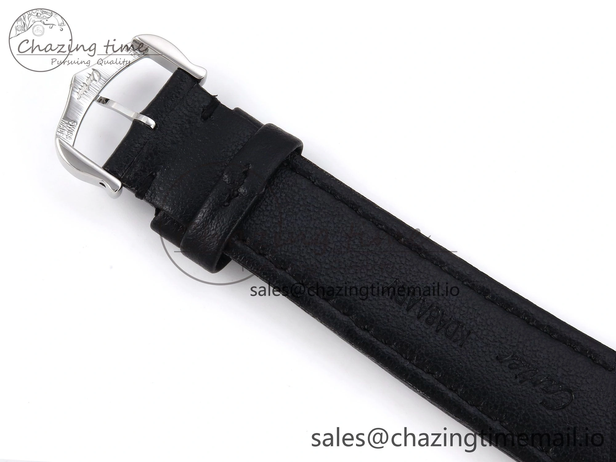 Ronde Must De Cartier 36mm DRF 1:1 Best Edition Sandblasted Silver-Plated White Dial on Black Leather Strap Ronda Quartz