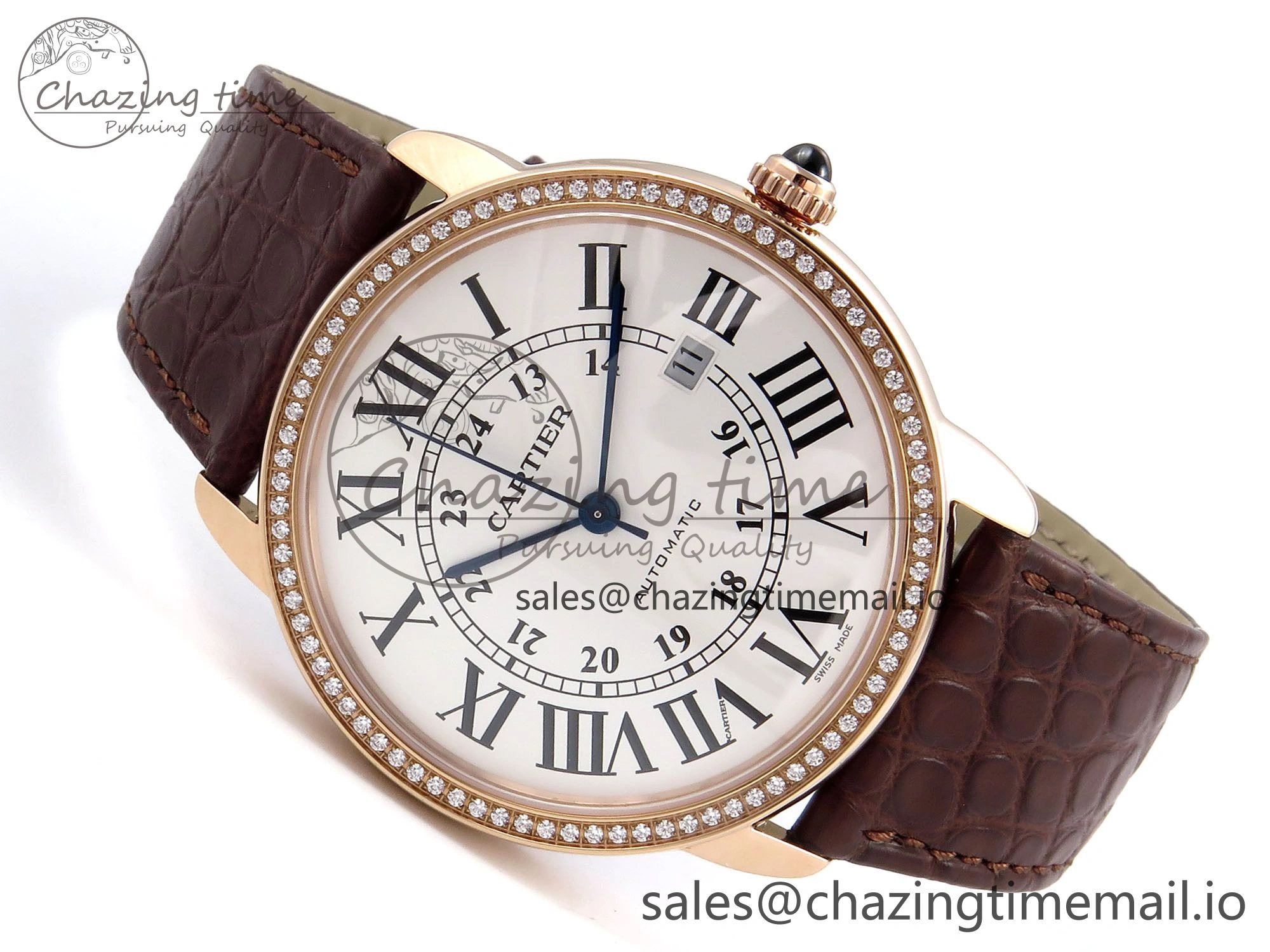 Ronde Solo 42mm RG AF 1:1 Best Edition White Dial Diamonds Bezel on Brown Black Strap MIYOTA 9015