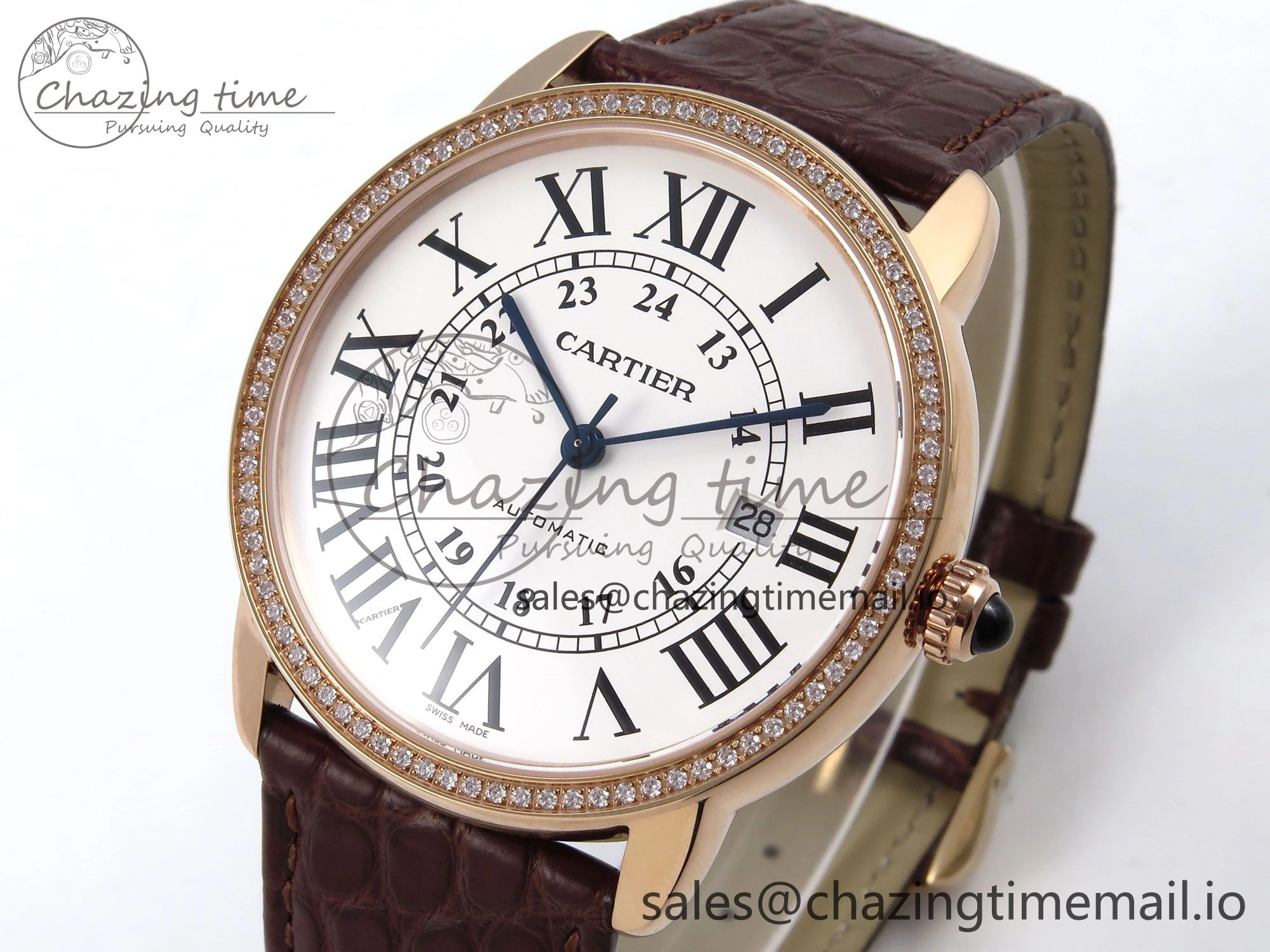 Ronde Solo 42mm RG AF 1:1 Best Edition White Dial Diamonds Bezel on Brown Black Strap MIYOTA 9015