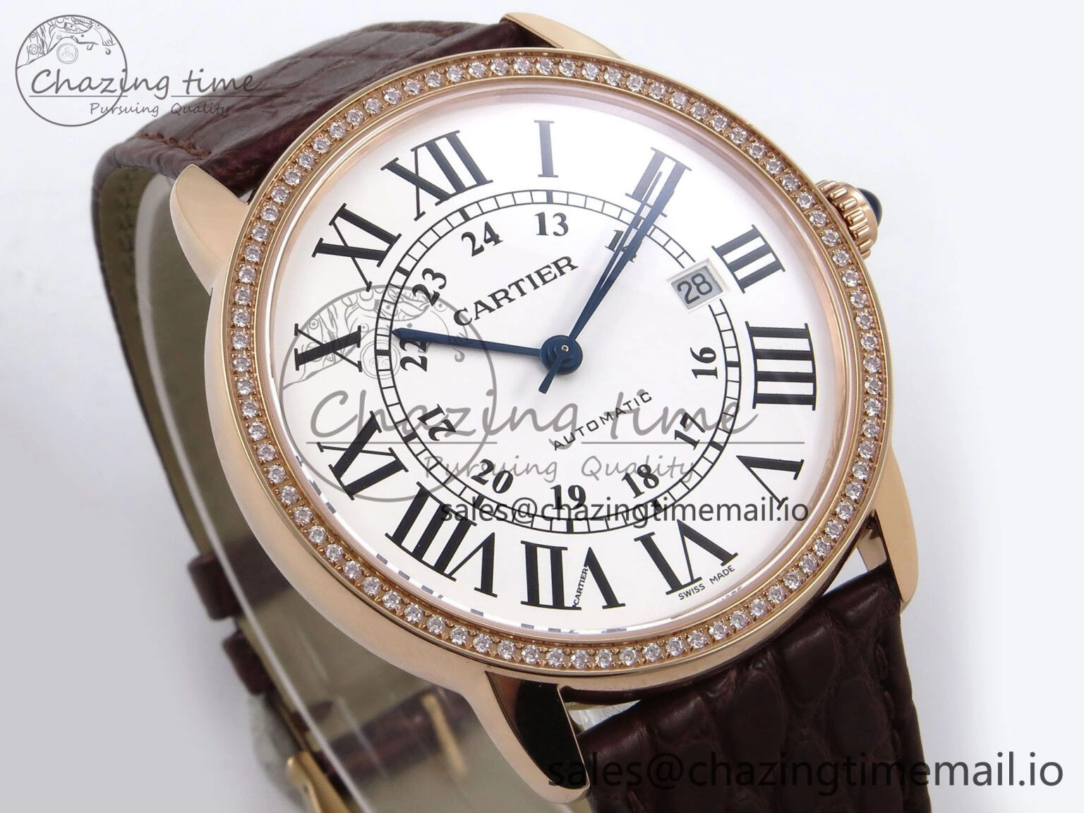 Ronde Solo 42mm RG AF 1:1 Best Edition White Dial Diamonds Bezel on Brown Black Strap MIYOTA 9015