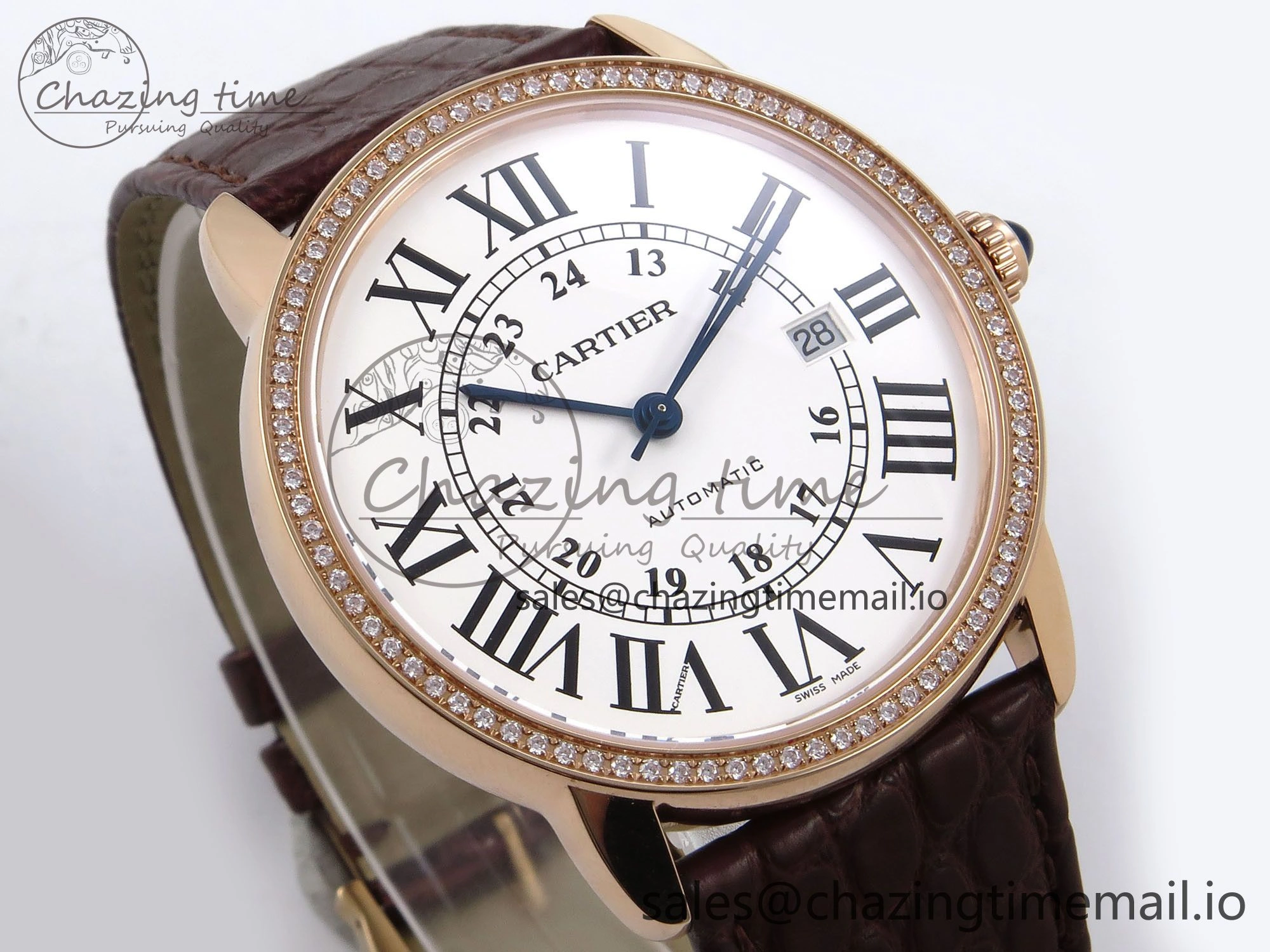 Ronde Solo 42mm RG AF 1:1 Best Edition White Dial Diamonds Bezel on Brown Black Strap MIYOTA 9015