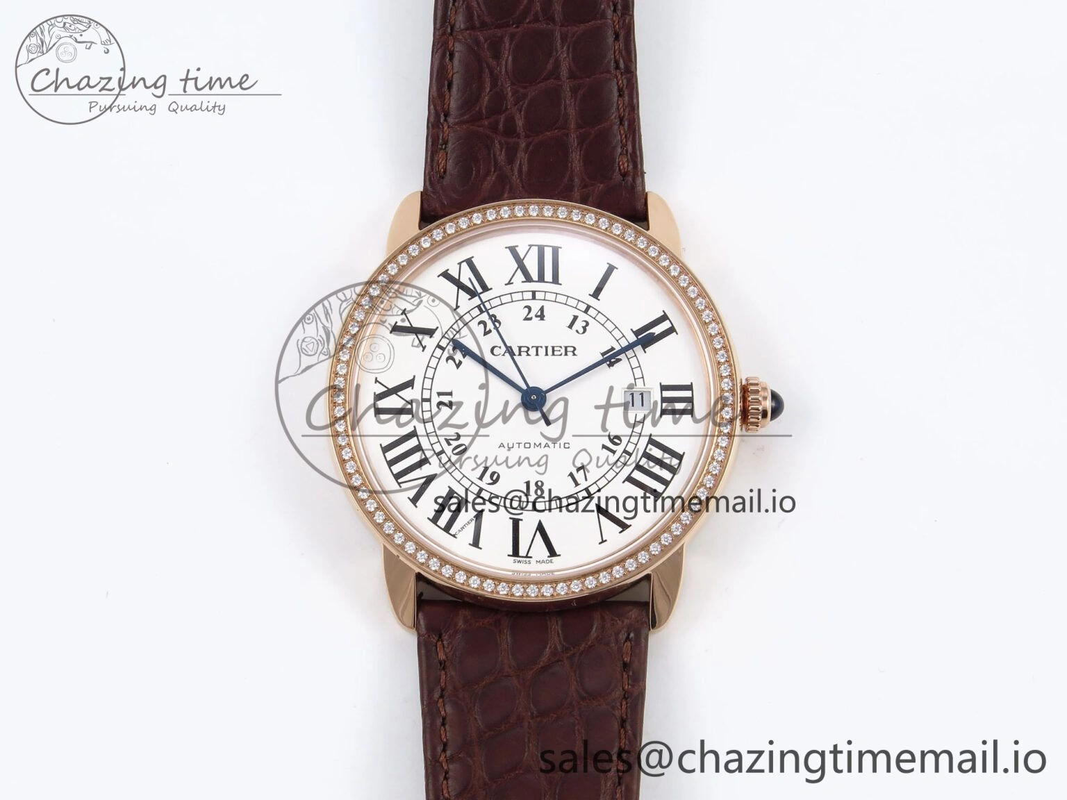 Ronde Solo 42mm RG AF 1:1 Best Edition White Dial Diamonds Bezel on Brown Black Strap MIYOTA 9015