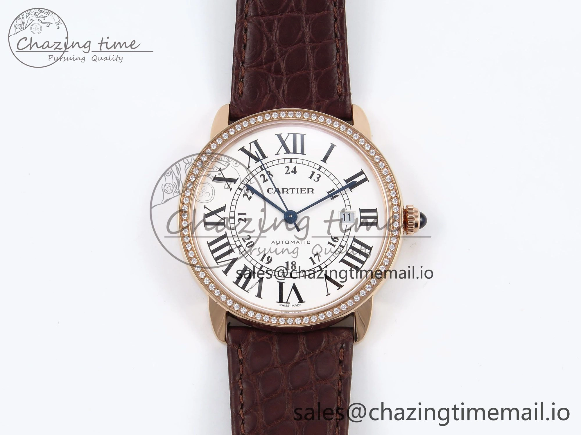 Ronde Solo 42mm RG AF 1:1 Best Edition White Dial Diamonds Bezel on Brown Black Strap MIYOTA 9015
