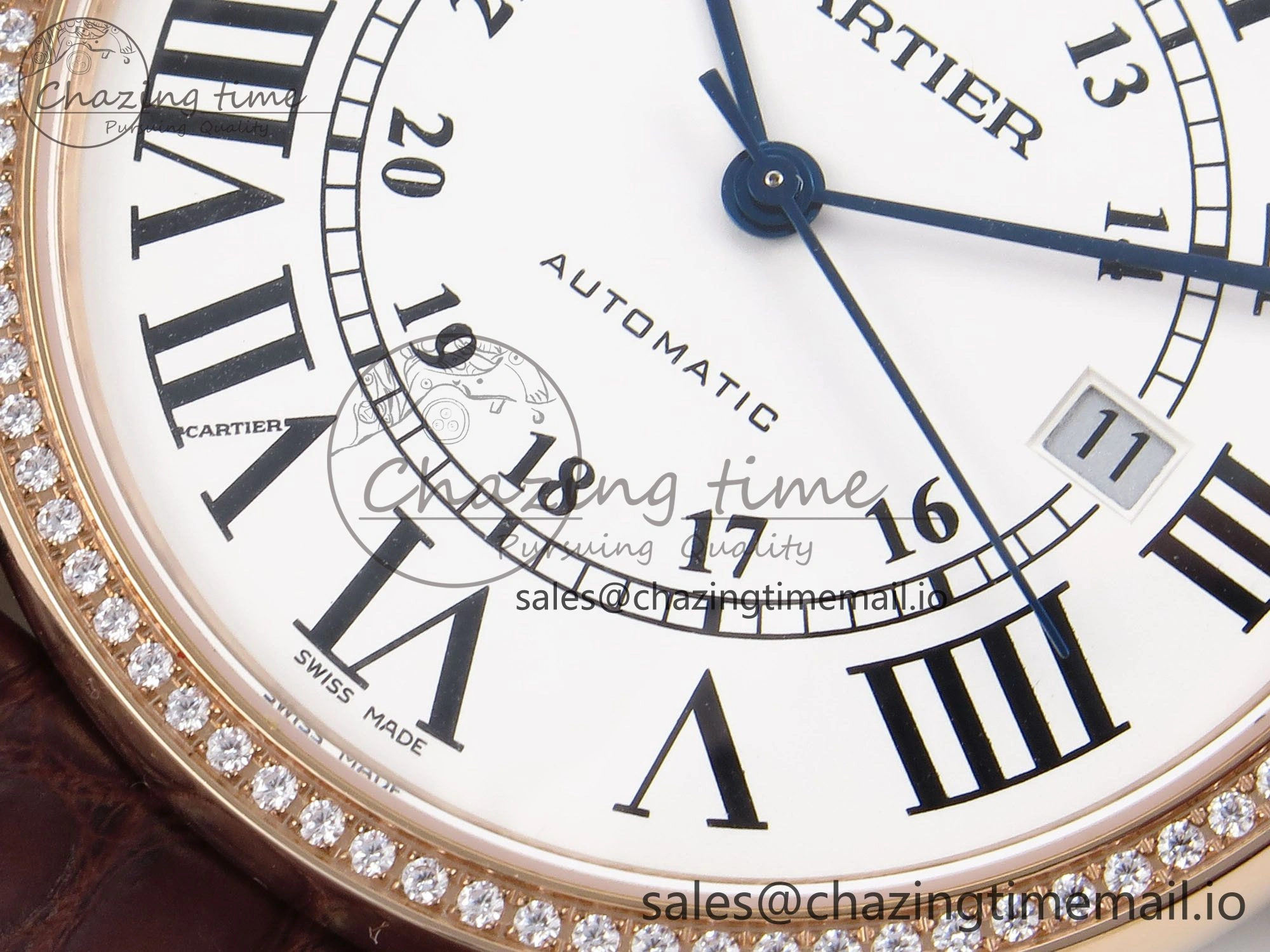 Ronde Solo 42mm RG AF 1:1 Best Edition White Dial Diamonds Bezel on Brown Black Strap MIYOTA 9015