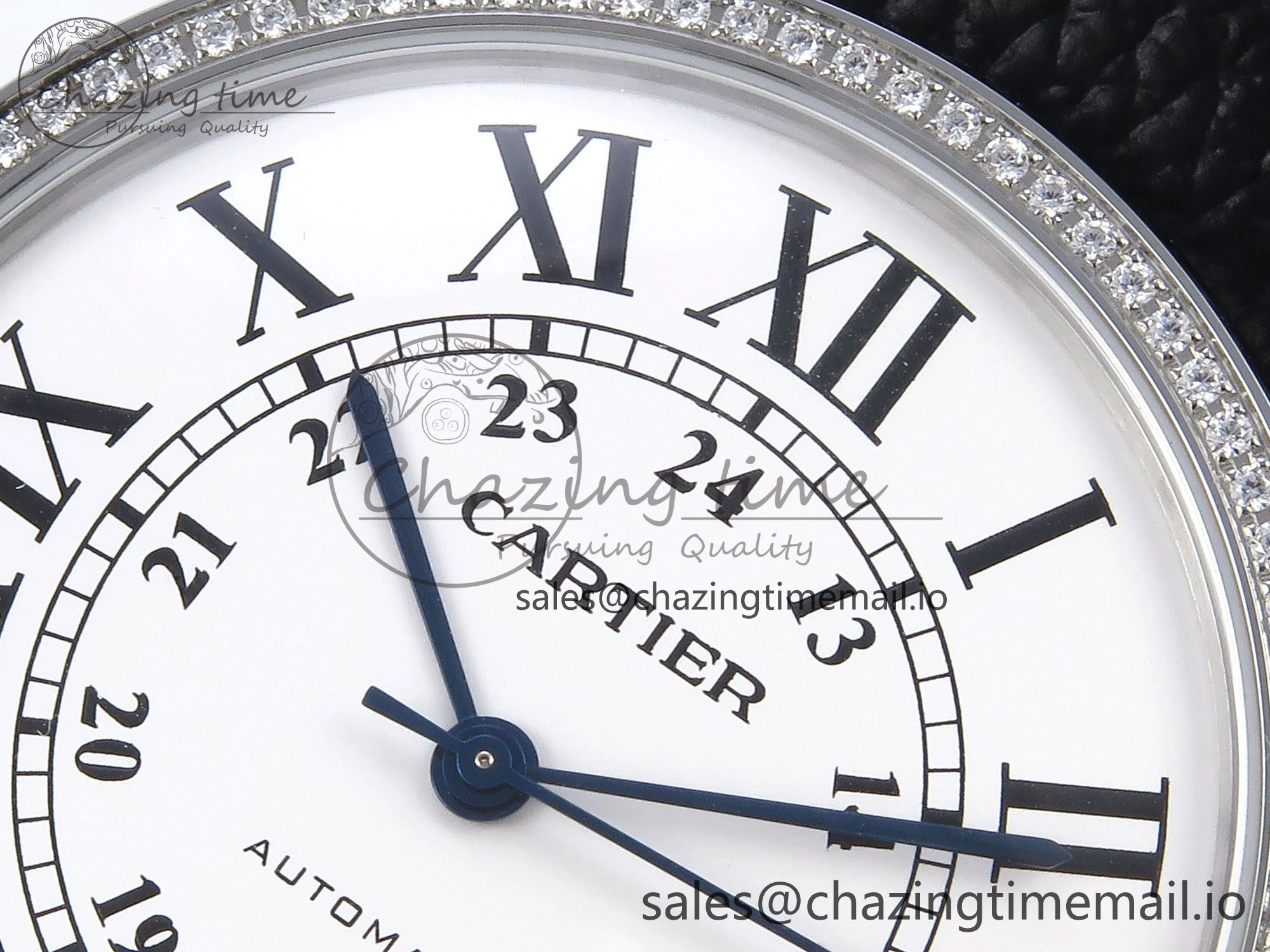 Ronde Solo 42mm SS AF 1:1 Best Edition White Dial Diamonds Bezel on Black Black Strap MIYOTA 9015