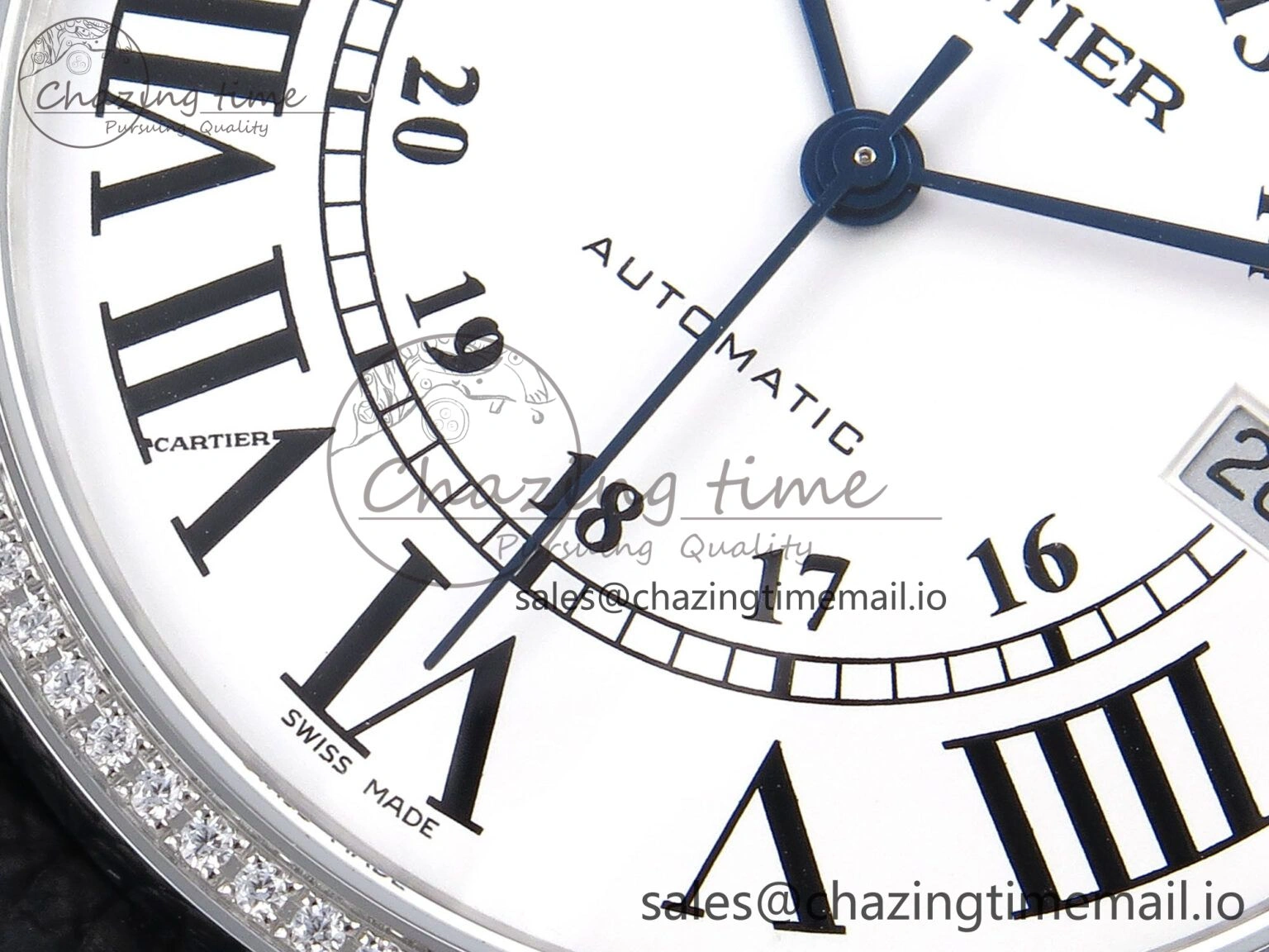 Ronde Solo 42mm SS AF 1:1 Best Edition White Dial Diamonds Bezel on Black Black Strap MIYOTA 9015