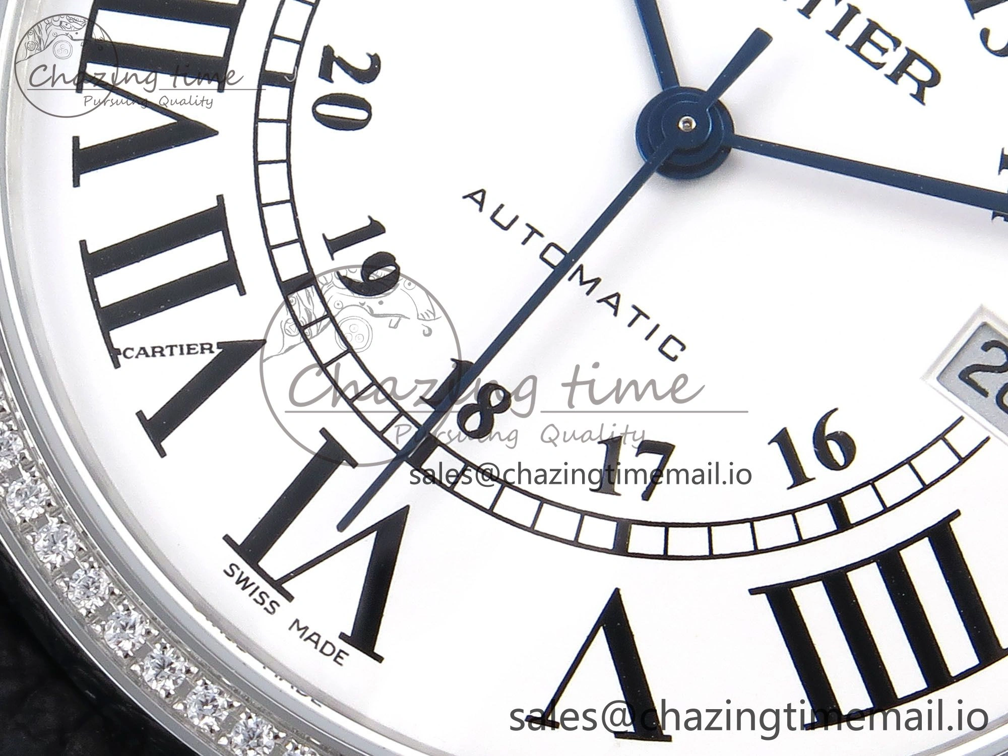 Ronde Solo 42mm SS AF 1:1 Best Edition White Dial Diamonds Bezel on Black Black Strap MIYOTA 9015