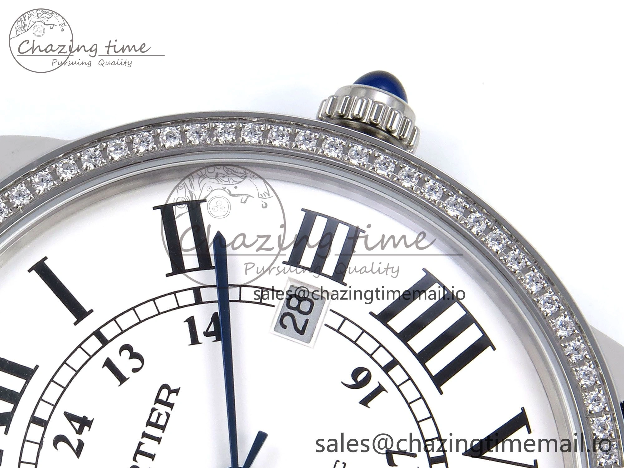 Ronde Solo 42mm SS AF 1:1 Best Edition White Dial Diamonds Bezel on Black Black Strap MIYOTA 9015