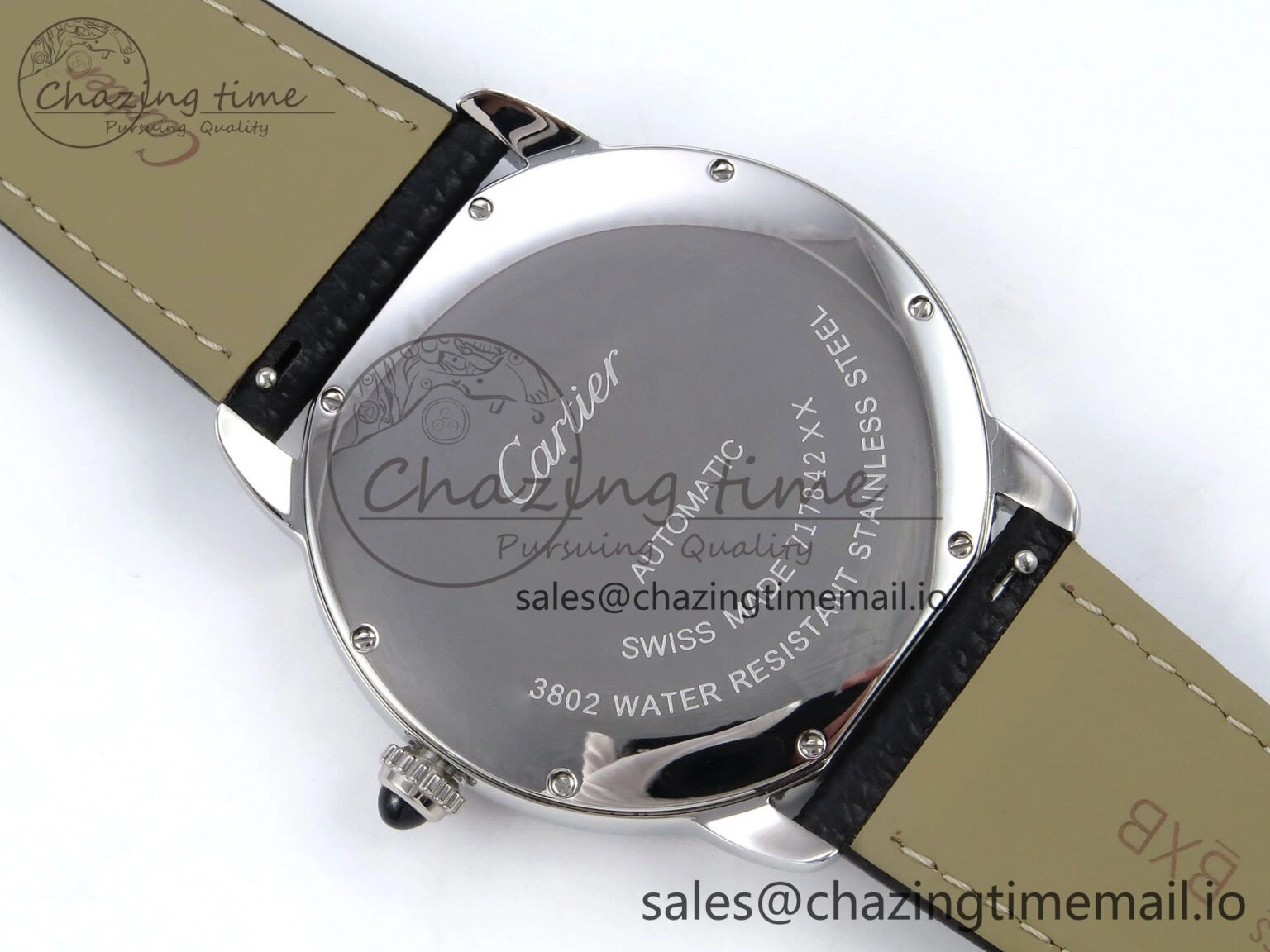 Ronde Solo 42mm SS AF 1:1 Best Edition White Dial Diamonds Bezel on Black Black Strap MIYOTA 9015