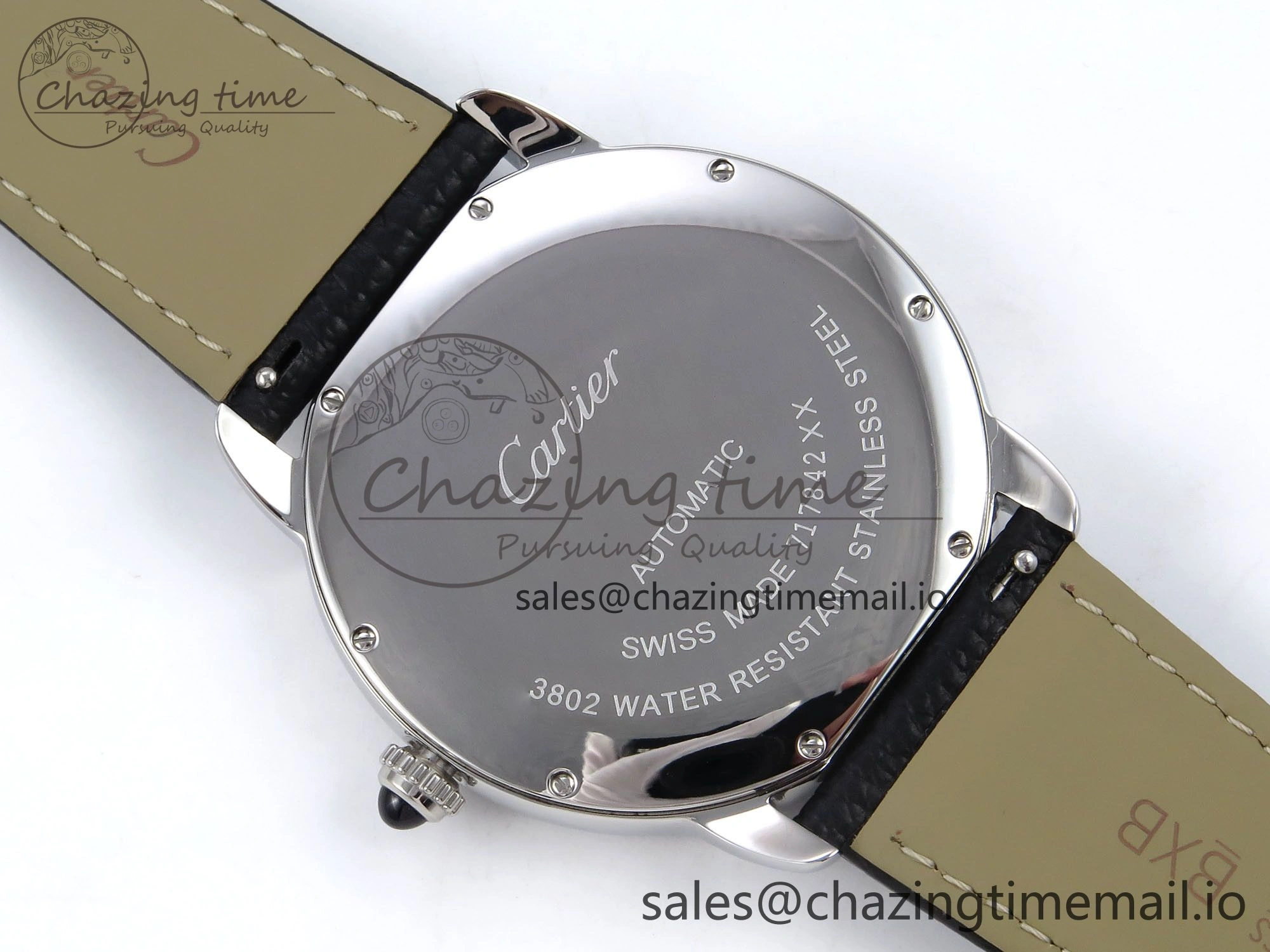 Ronde Solo 42mm SS AF 1:1 Best Edition White Dial Diamonds Bezel on Black Black Strap MIYOTA 9015
