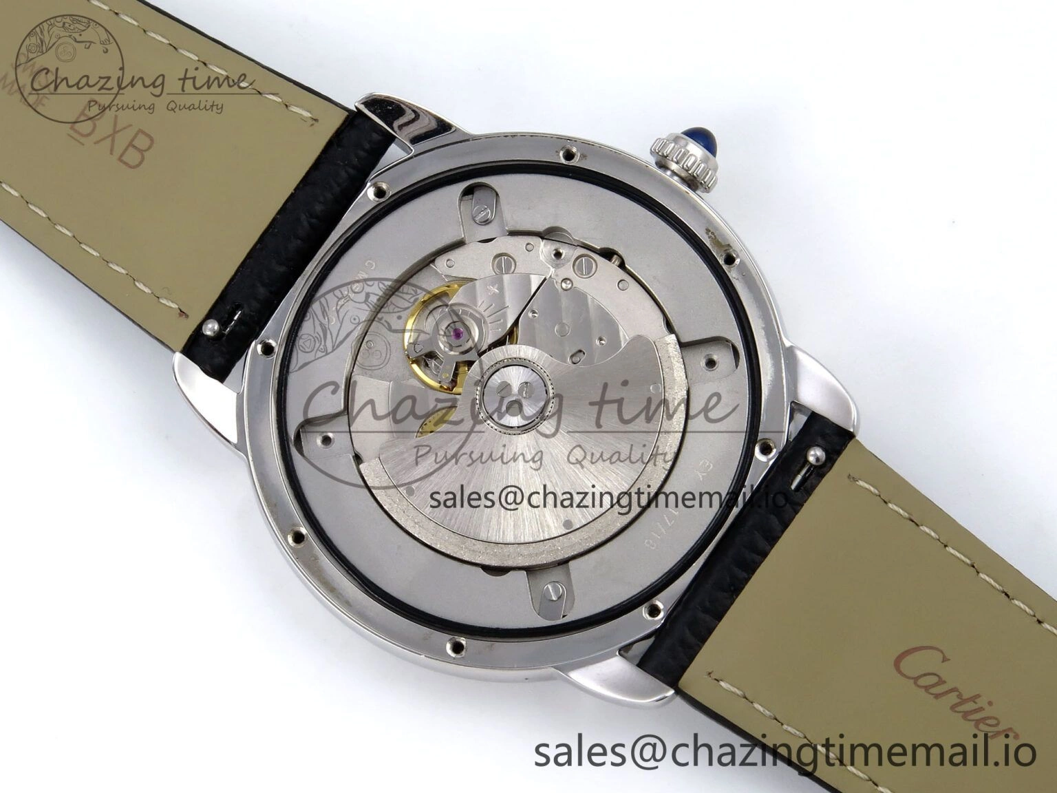 Ronde Solo 42mm SS AF 1:1 Best Edition White Dial Diamonds Bezel on Black Black Strap MIYOTA 9015