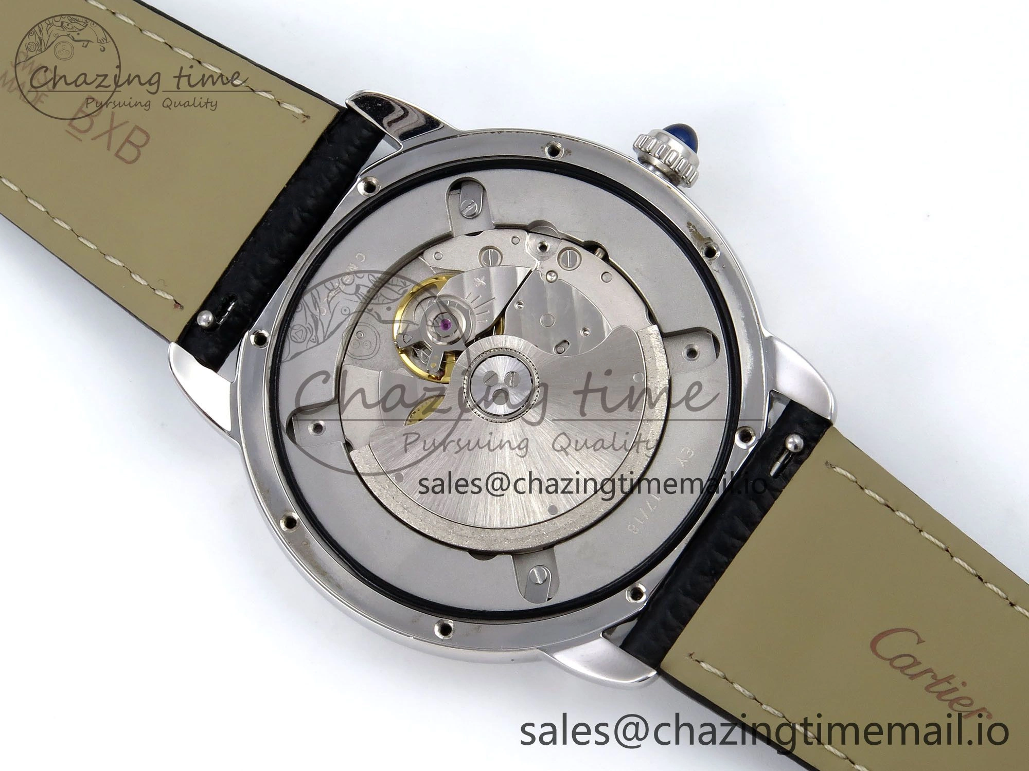 Ronde Solo 42mm SS AF 1:1 Best Edition White Dial Diamonds Bezel on Black Black Strap MIYOTA 9015