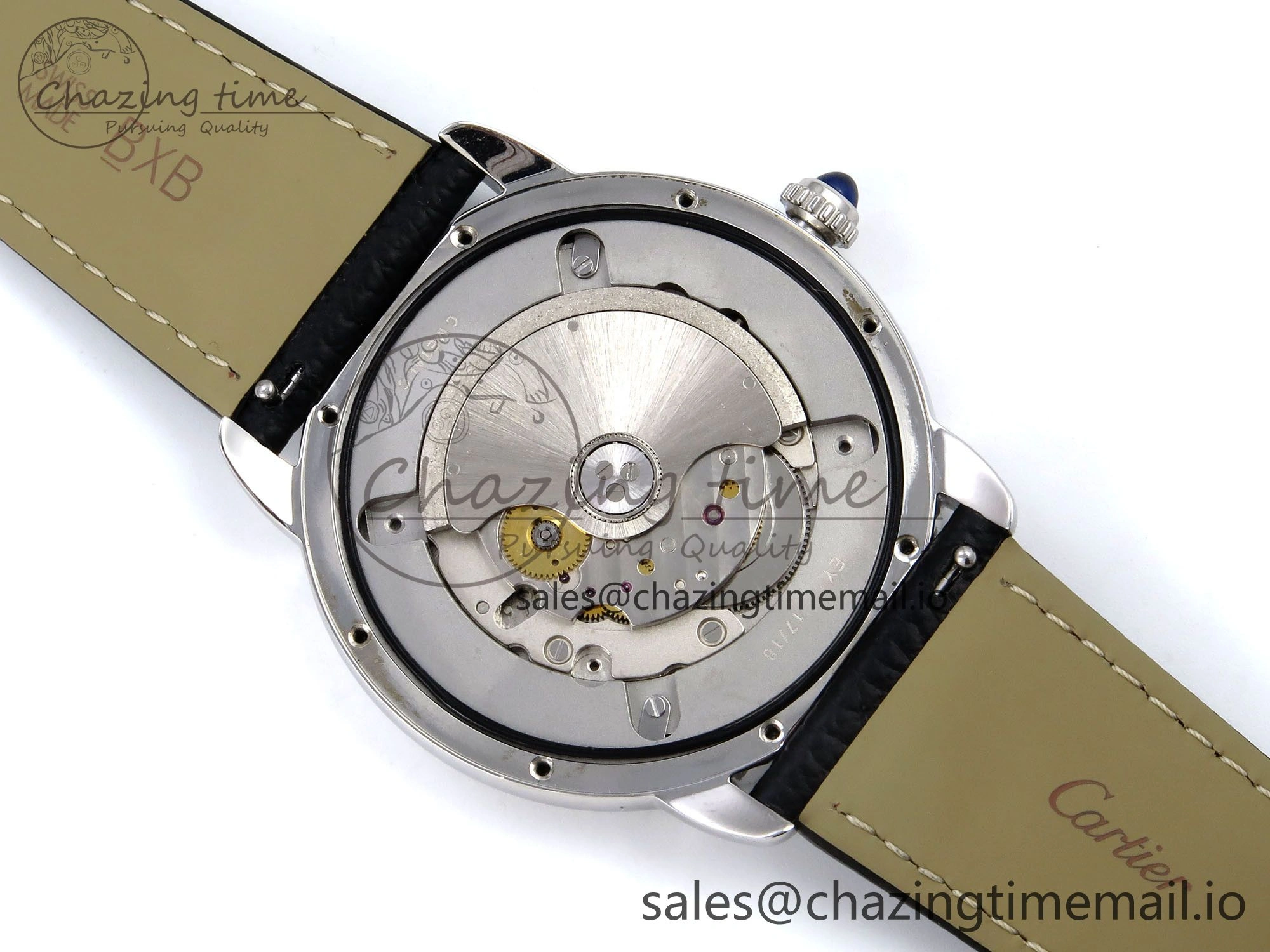 Ronde Solo 42mm SS AF 1:1 Best Edition White Dial Diamonds Bezel on Black Black Strap MIYOTA 9015