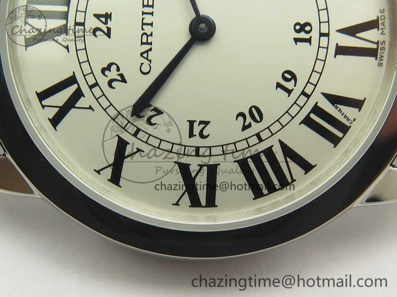 Ronde Solo De Cartier 36mm SS K11 Maker White Dial on Black Crocodile Strap Ronda Quartz