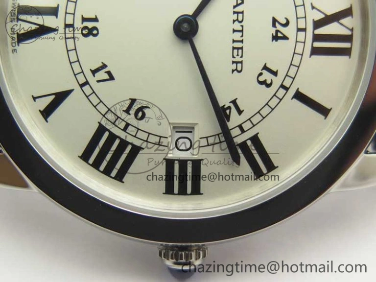 Ronde Solo De Cartier 36mm SS K11 Maker White Dial on Black Crocodile Strap Ronda Quartz