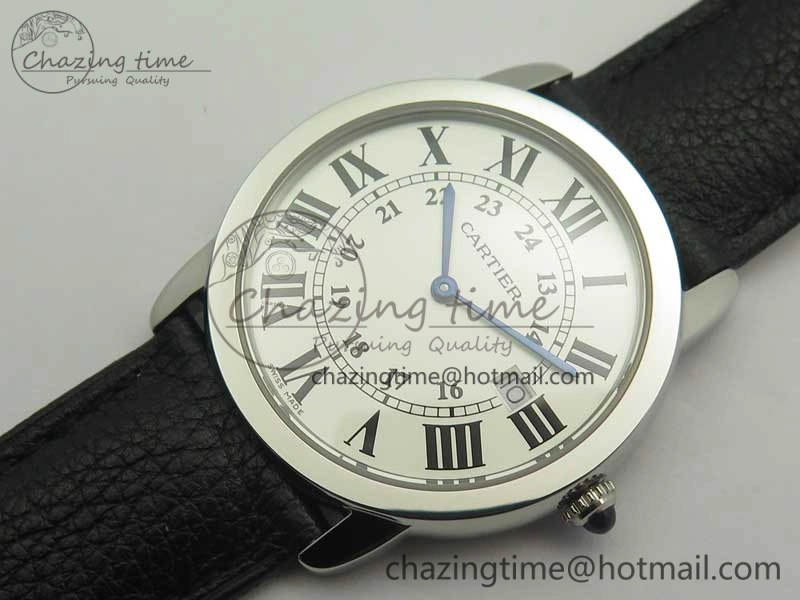 Ronde Solo De Cartier 36mm SS K11 Maker White Dial on Black Crocodile Strap Ronda Quartz