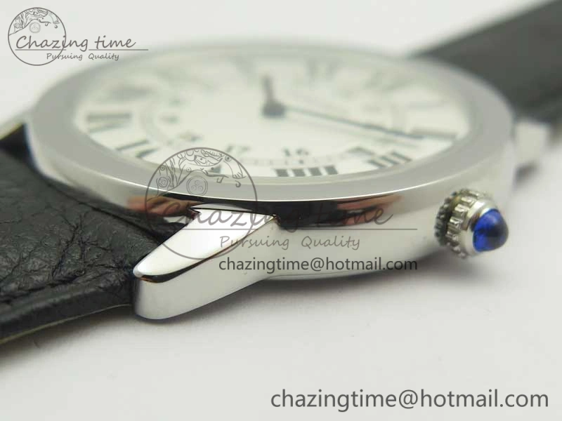 Ronde Solo De Cartier 36mm SS K11 Maker White Dial on Black Crocodile Strap Ronda Quartz