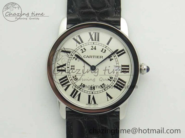 Ronde Solo De Cartier 36mm SS K11 Maker White Dial on Black Crocodile Strap Ronda Quartz