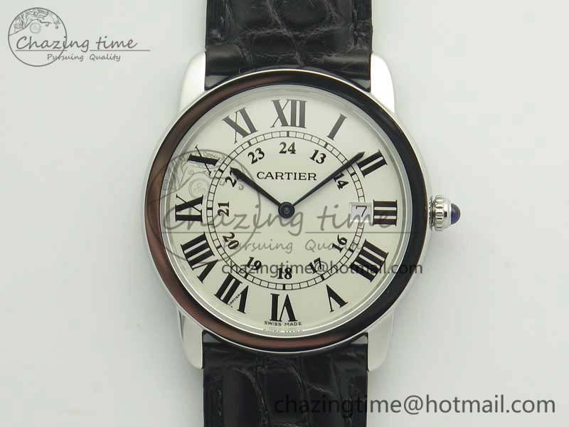 Ronde Solo De Cartier 36mm SS K11 Maker White Dial on Black Crocodile Strap Ronda Quartz