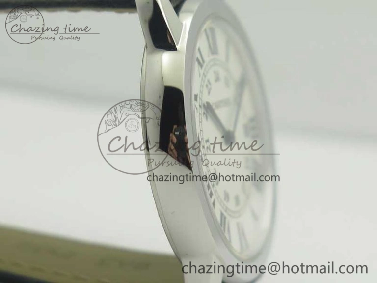 Ronde Solo De Cartier 36mm SS K11 Maker White Dial on Black Crocodile Strap Ronda Quartz