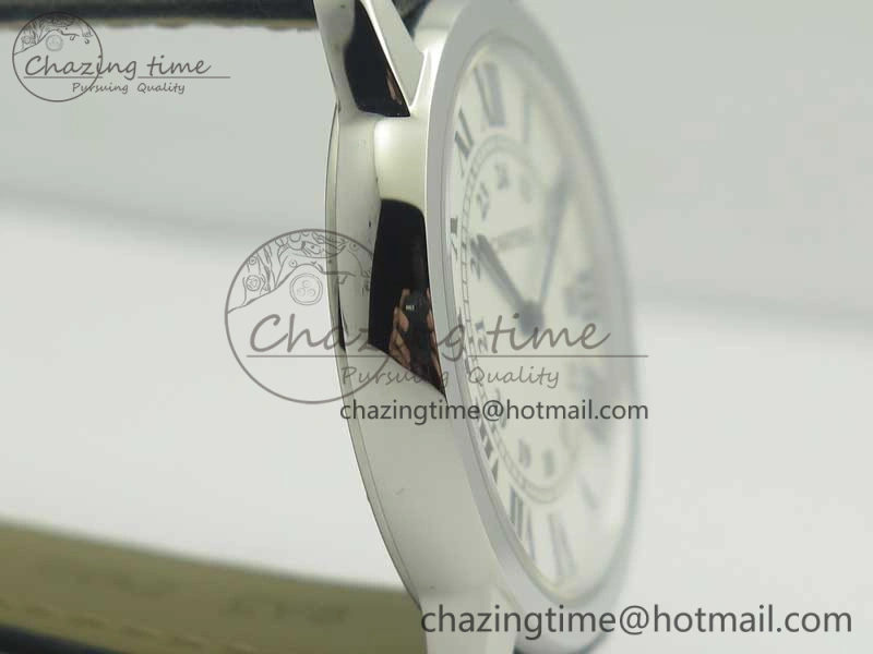 Ronde Solo De Cartier 36mm SS K11 Maker White Dial on Black Crocodile Strap Ronda Quartz