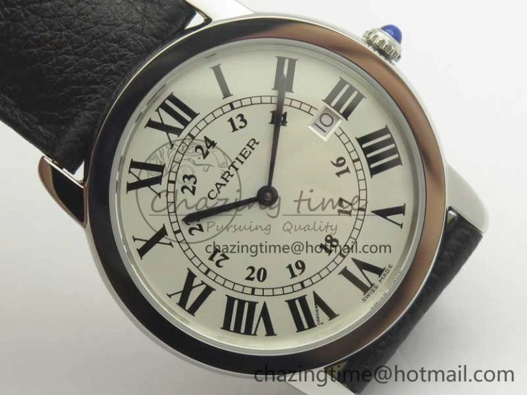 Ronde Solo De Cartier 36mm SS K11 Maker White Dial on Black Crocodile Strap Ronda Quartz