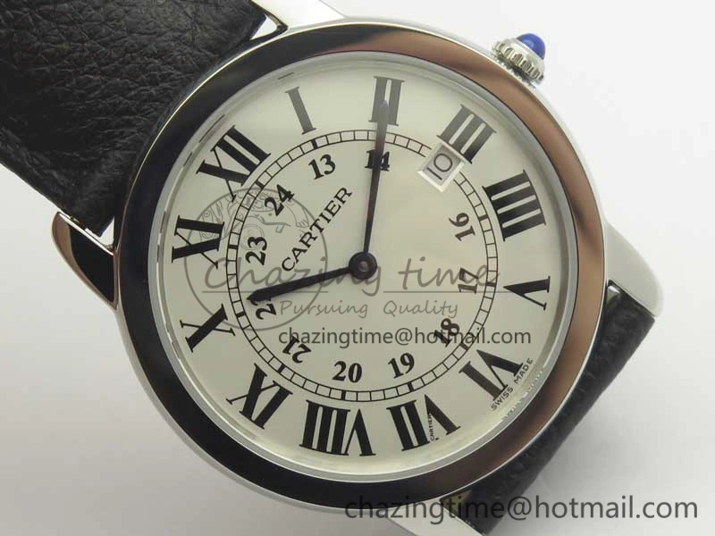 Ronde Solo De Cartier 36mm SS K11 Maker White Dial on Black Crocodile Strap Ronda Quartz
