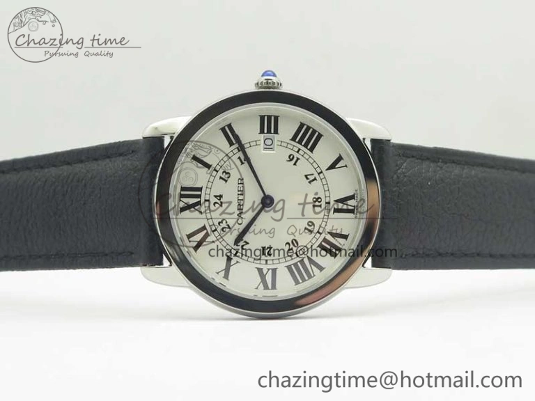 Ronde Solo De Cartier 36mm SS K11 Maker White Dial on Black Crocodile Strap Ronda Quartz