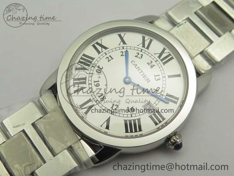 Ronde Solo De Cartier 36mm SS K11 Maker White Dial on SS Bracelet Ronda Quartz