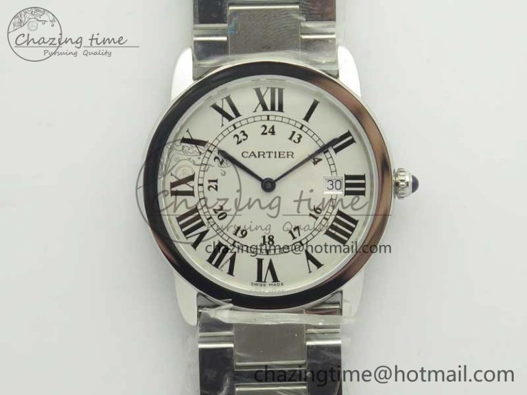 Ronde Solo De Cartier 36mm SS K11 Maker White Dial on SS Bracelet Ronda Quartz