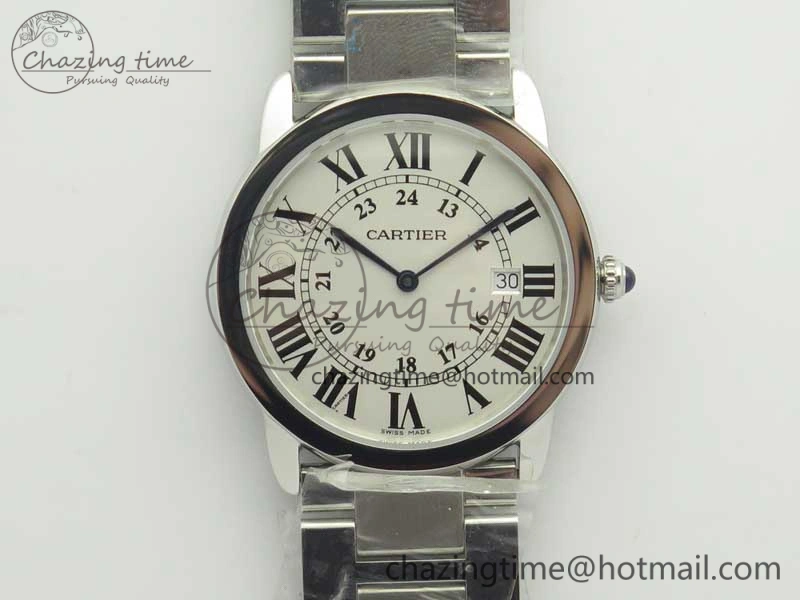 Ronde Solo De Cartier 36mm SS K11 Maker White Dial on SS Bracelet Ronda Quartz
