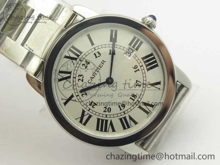 Ronde Solo De Cartier 36mm SS K11 Maker White Dial on SS Bracelet Ronda Quartz