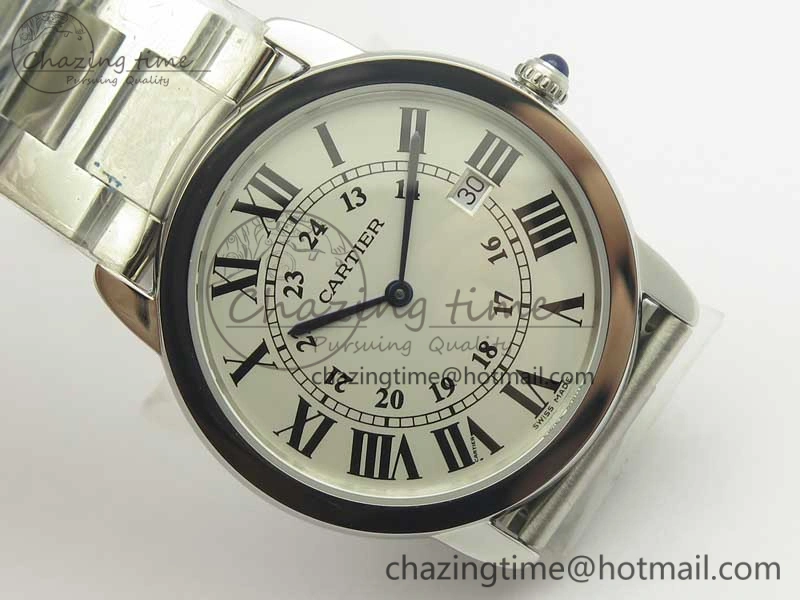 Ronde Solo De Cartier 36mm SS K11 Maker White Dial on SS Bracelet Ronda Quartz