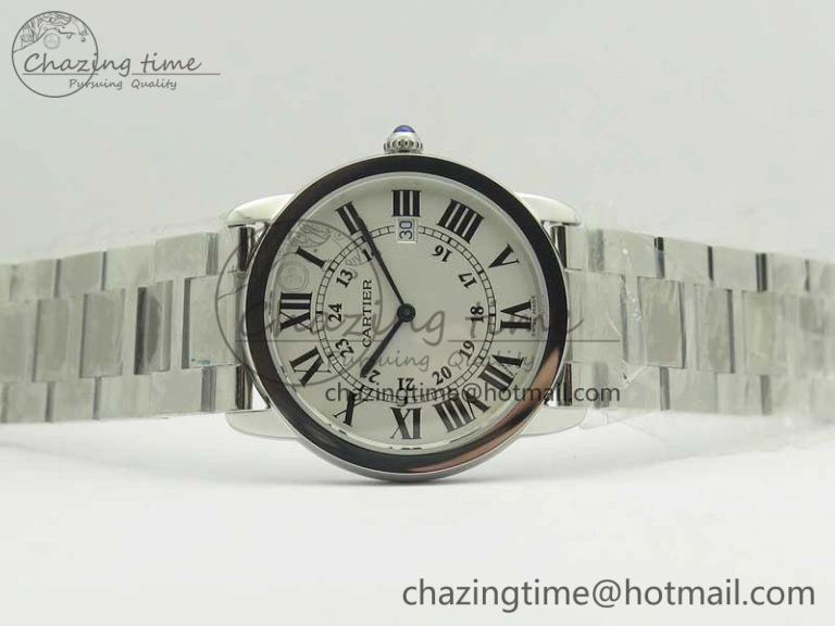 Ronde Solo De Cartier 36mm SS K11 Maker White Dial on SS Bracelet Ronda Quartz