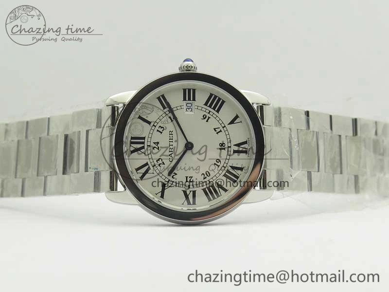 Ronde Solo De Cartier 36mm SS K11 Maker White Dial on SS Bracelet Ronda Quartz
