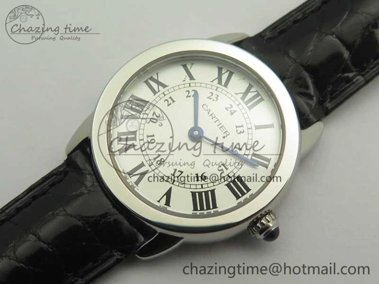 Ronde Solo de Cartier 29.5mm K11 1:1 Best Edition White Dial on Black Croco Leather Strap Ronda Quartz