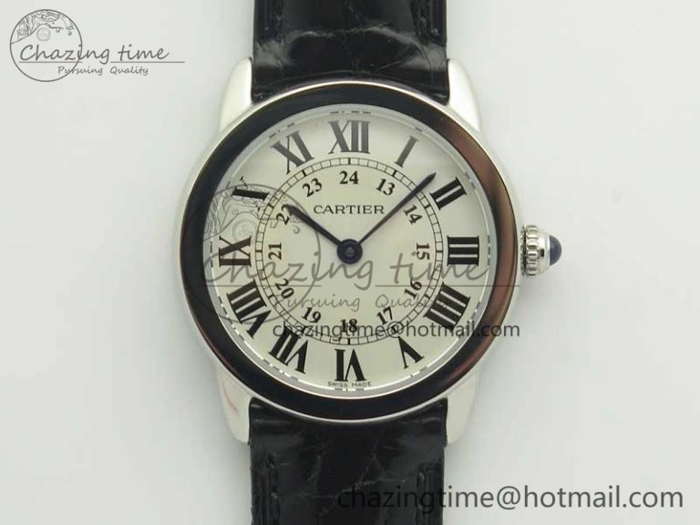 Ronde Solo de Cartier 29.5mm K11 1:1 Best Edition White Dial on Black Croco Leather Strap Ronda Quartz